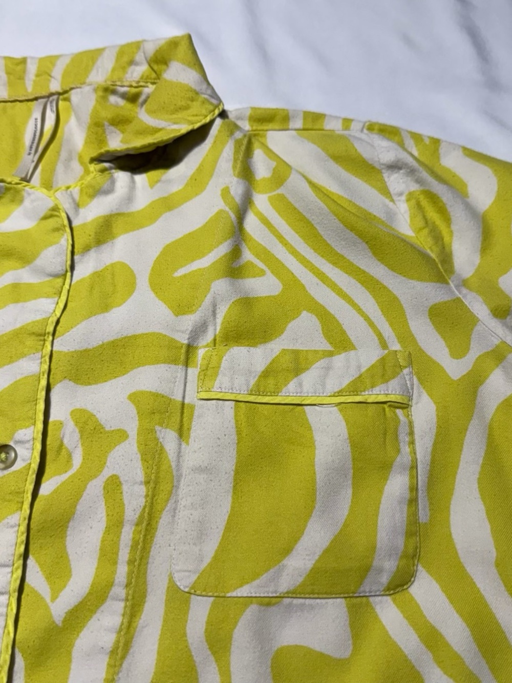 Anthropologie 2-piece Pajama Set Yellow White Zebra Print Button Top & Pants SzM - Picture 5 of 13